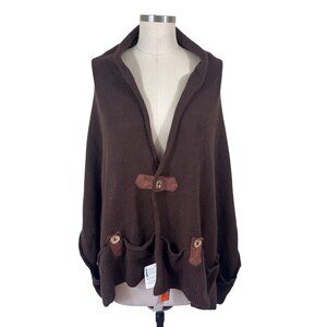 Rico Riki Hand Knit Sweater Cardigan Poncho Womens NWT Brown Western Boho Artsy